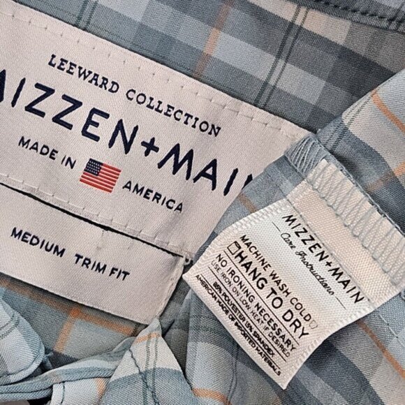 Made in America Mizzen + Main Shirt Trim Fit Short Sleeve Button-Down Men's Sz M - Picture 8 of 10